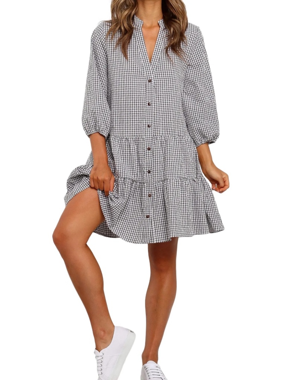 Petal & Pup Daria Tiered Black White Gingham Dress Size S/M